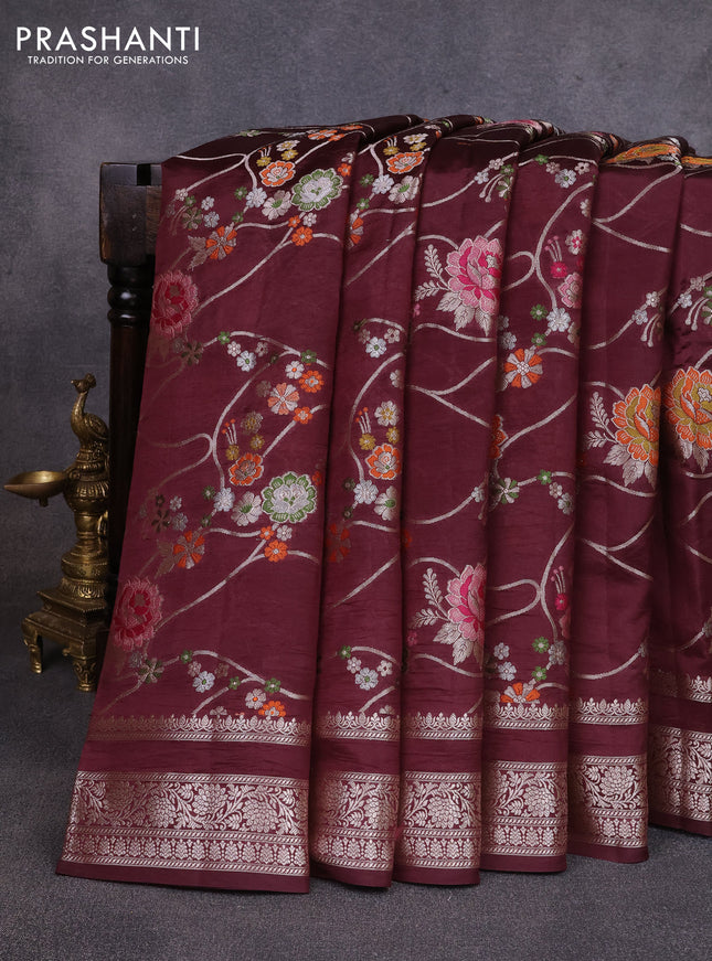 Poona silk saree coffee brown with allover thread & zari weaves and zari woven border
