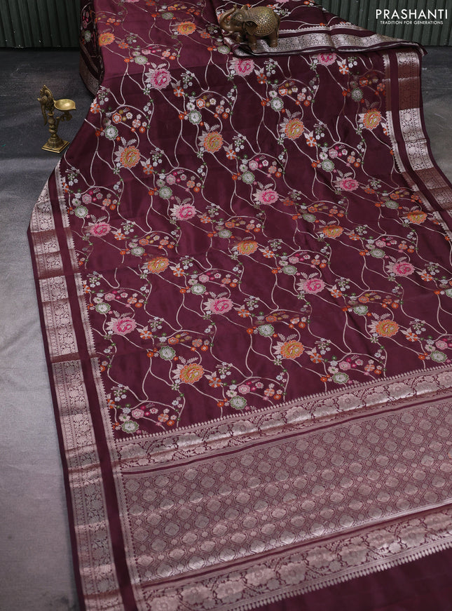 Poona silk saree coffee brown with allover thread & zari weaves and zari woven border