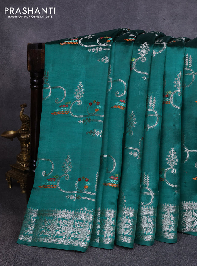 Poona silk saree green with allover thread & zari weaves and zari woven border