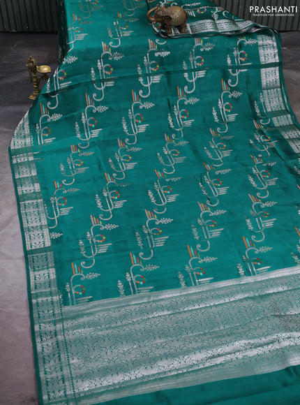 Poona silk saree green with allover thread & zari weaves and zari woven border