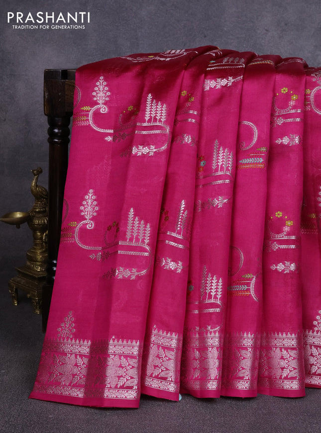 Poona silk saree pink with allover thread & zari weaves and zari woven border