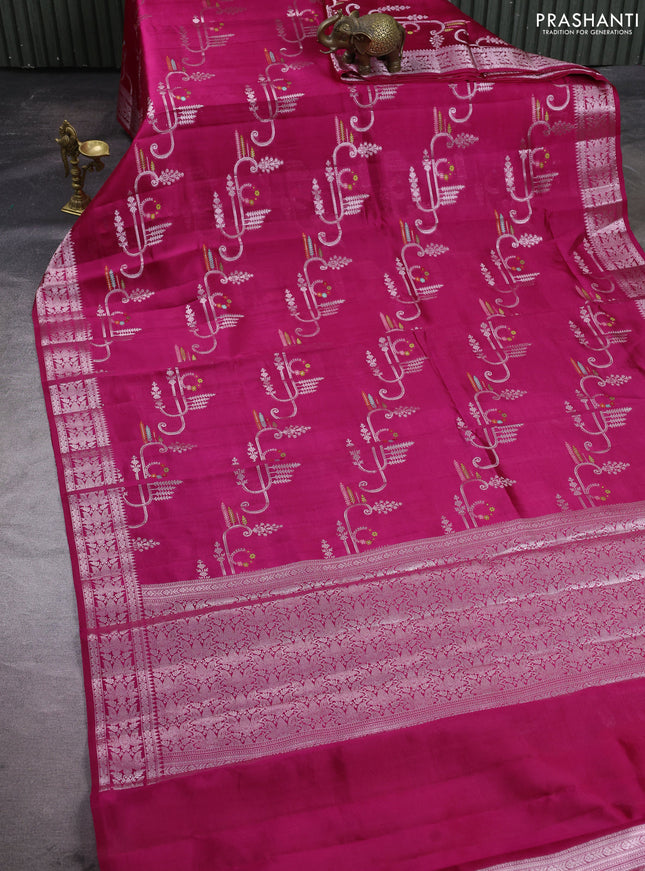 Poona silk saree pink with allover thread & zari weaves and zari woven border