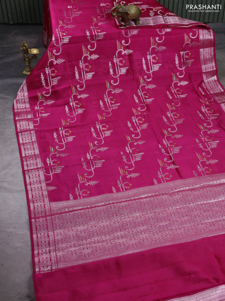 Poona silk saree pink with allover thread & zari weaves and zari woven border