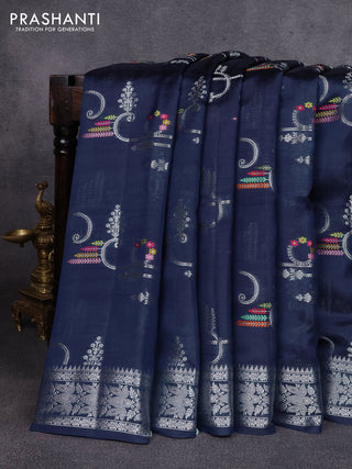 Poona silk saree peacock blue with allover zari weaves and zari woven border