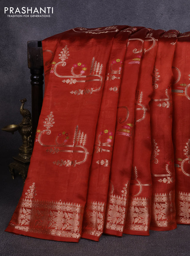 Poona silk saree rust shade with allover zari weaves and zari woven border
