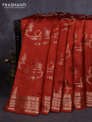 Poona silk saree rust shade with allover zari weaves and zari woven border