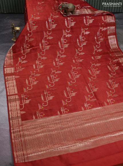 Poona silk saree rust shade with allover zari weaves and zari woven border