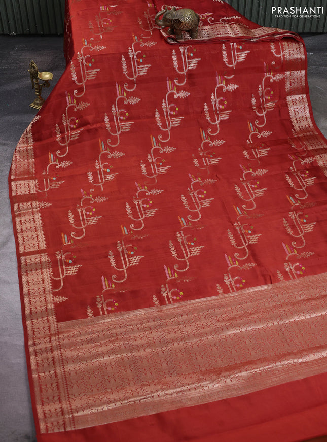 Poona silk saree rust shade with allover zari weaves and zari woven border