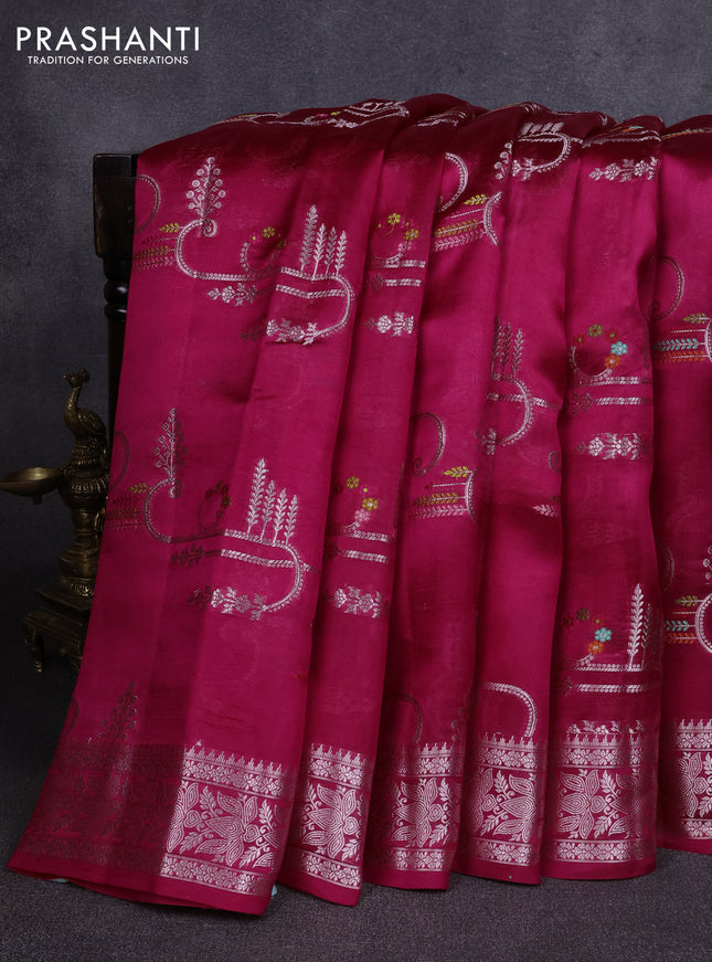 Poona silk saree pink with allover zari weaves and zari woven border