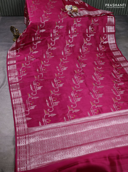 Poona silk saree pink with allover zari weaves and zari woven border