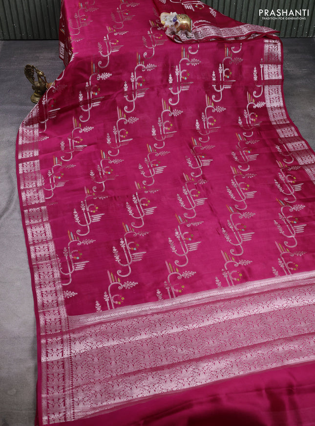 Poona silk saree pink with allover zari weaves and zari woven border