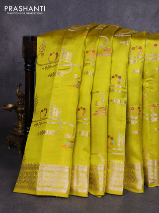 Poona silk saree lime green with allover zari weaves and zari woven border