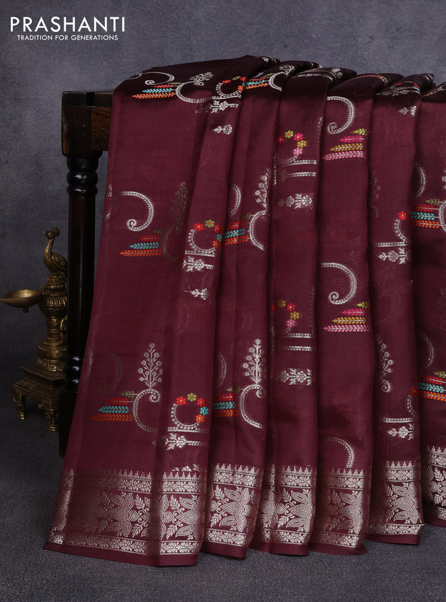 Poona silk saree coffee brown with allover zari weaves and zari woven border