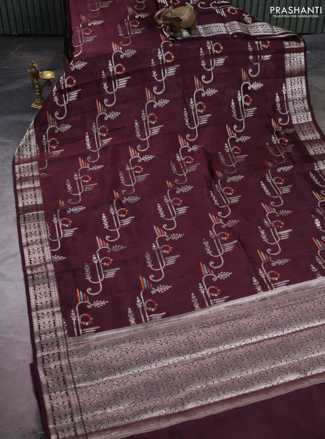 Poona silk saree coffee brown with allover zari weaves and zari woven border