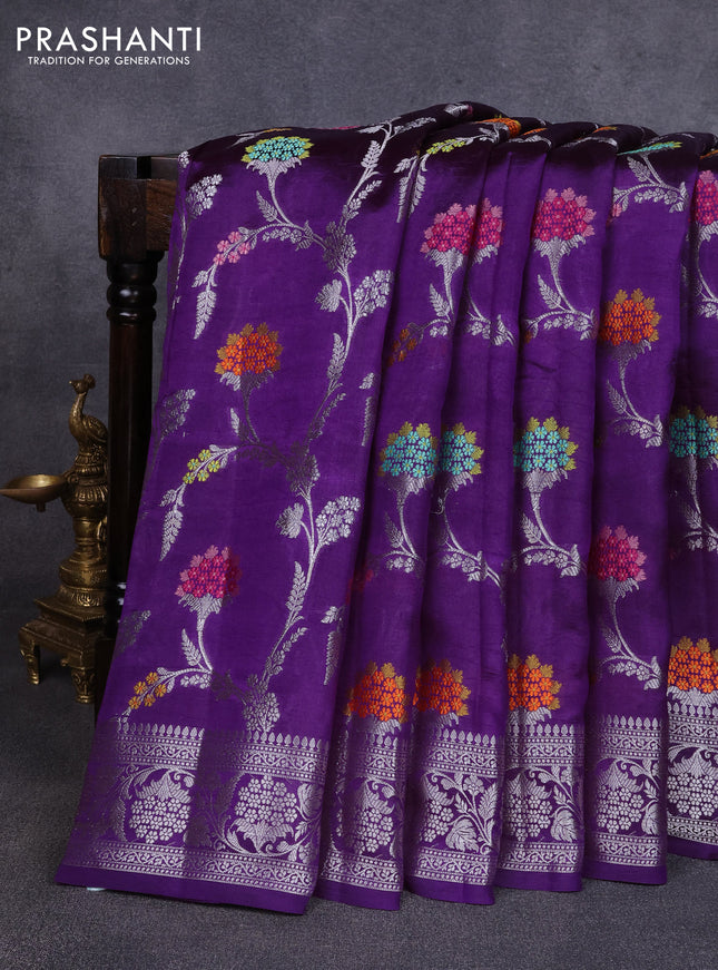 Poona silk saree violet with allover zari weaves and zari woven border