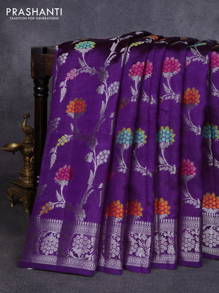 Poona silk saree violet with allover zari weaves and zari woven border