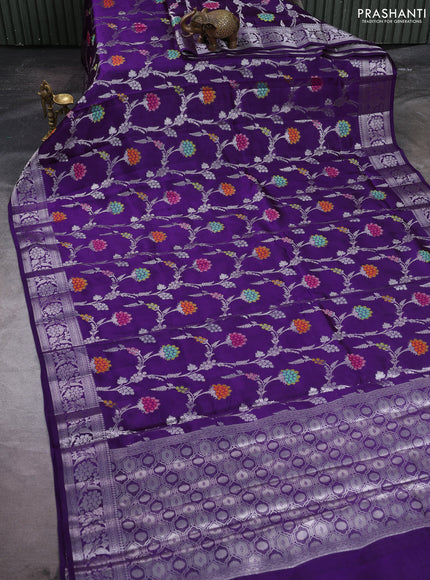 Poona silk saree violet with allover zari weaves and zari woven border