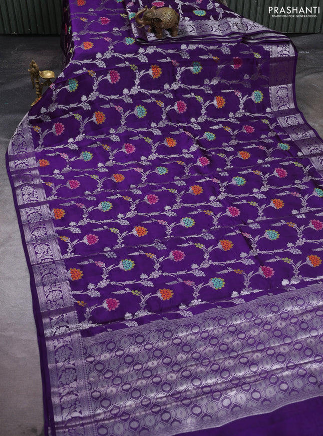 Poona silk saree violet with allover zari weaves and zari woven border