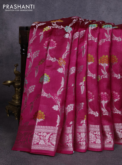 Poona silk saree pink with allover zari weaves and zari woven border