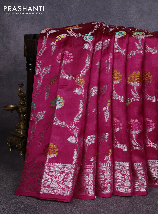 Poona silk saree pink with allover zari weaves and zari woven border