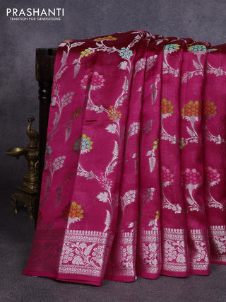 Poona silk saree pink with allover zari weaves and zari woven border