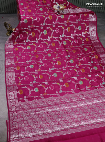 Poona silk saree pink with allover zari weaves and zari woven border