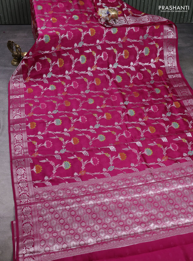 Poona silk saree pink with allover zari weaves and zari woven border