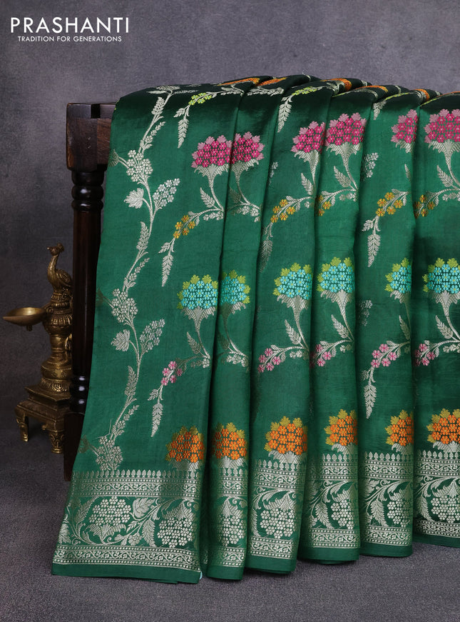 Poona silk saree green with allover zari weaves and zari woven border