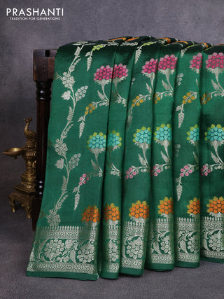 Poona silk saree green with allover zari weaves and zari woven border