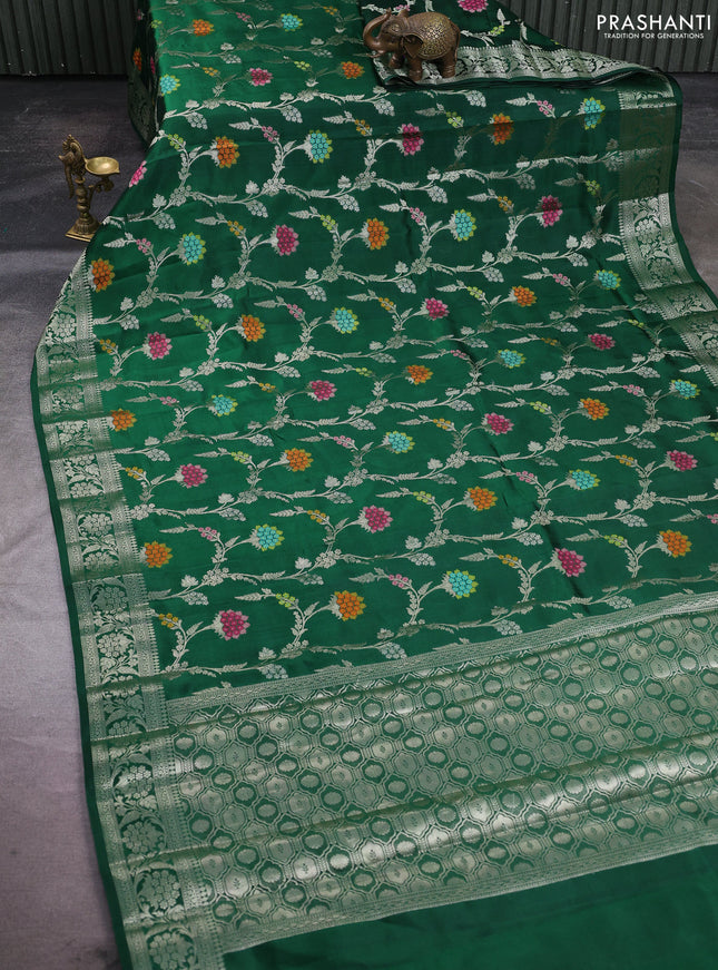 Poona silk saree green with allover zari weaves and zari woven border