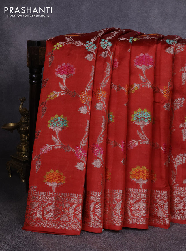 Poona silk saree rust shade with allover zari weaves and zari woven border