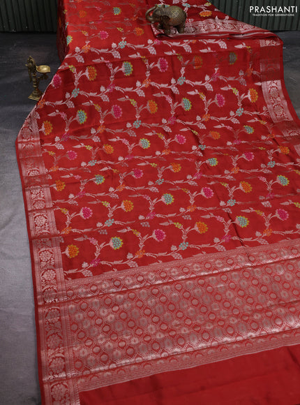Poona silk saree rust shade with allover zari weaves and zari woven border