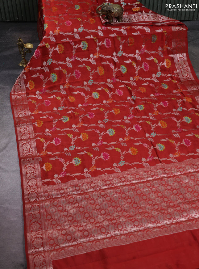 Poona silk saree rust shade with allover zari weaves and zari woven border