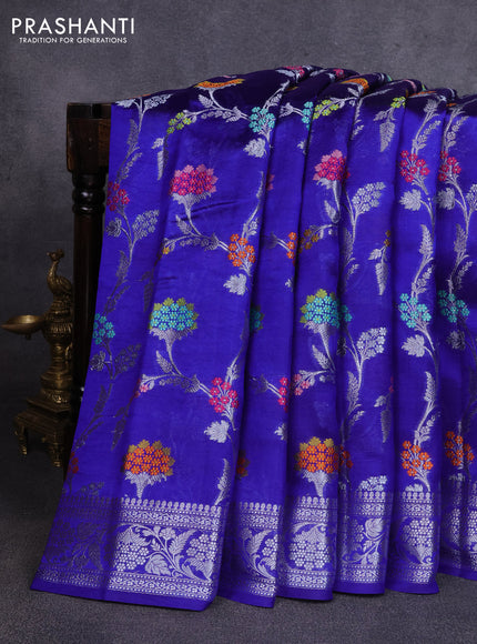 Poona silk saree royal blue with allover zari weaves and zari woven border