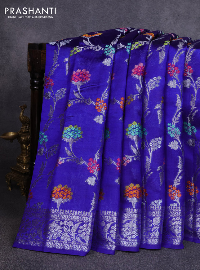 Poona silk saree royal blue with allover zari weaves and zari woven border