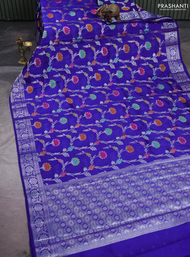 Poona silk saree royal blue with allover zari weaves and zari woven border
