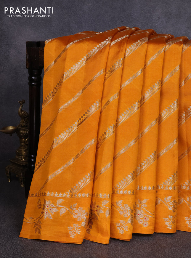 Poona silk saree mango yellow with allover zari weaves and zari woven border