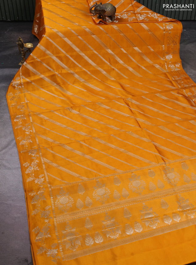 Poona silk saree mango yellow with allover zari weaves and zari woven border