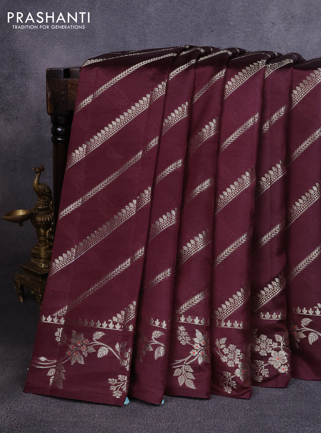 Poona silk saree coffee brown with allover zari weaves and zari woven border
