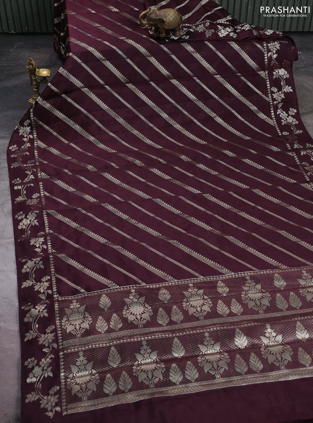 Poona silk saree coffee brown with allover zari weaves and zari woven border