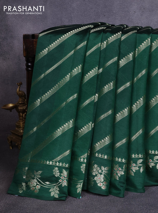 Poona silk saree green with allover zari weaves and zari woven border