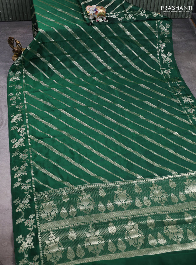 Poona silk saree green with allover zari weaves and zari woven border
