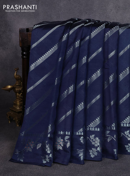 Poona silk saree peacock blue with allover zari weaves and zari woven border