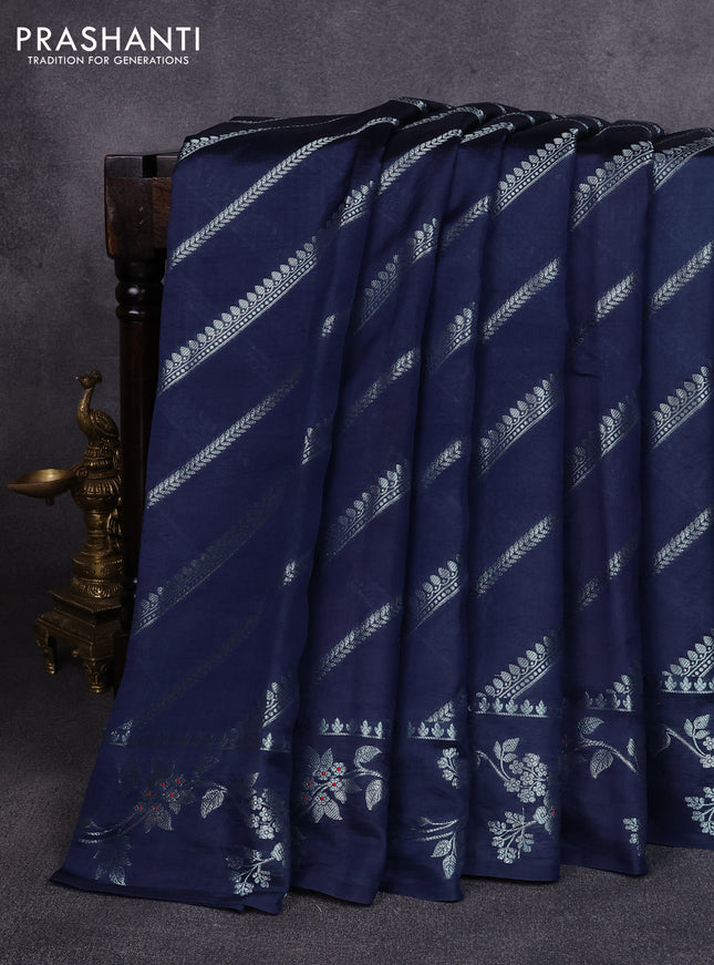 Poona silk saree peacock blue with allover zari weaves and zari woven border