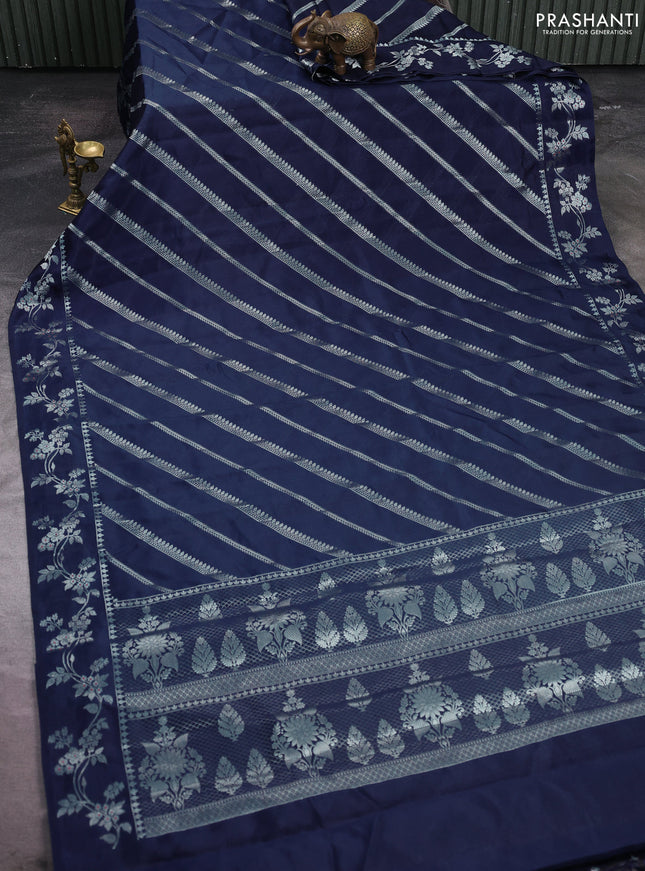 Poona silk saree peacock blue with allover zari weaves and zari woven border