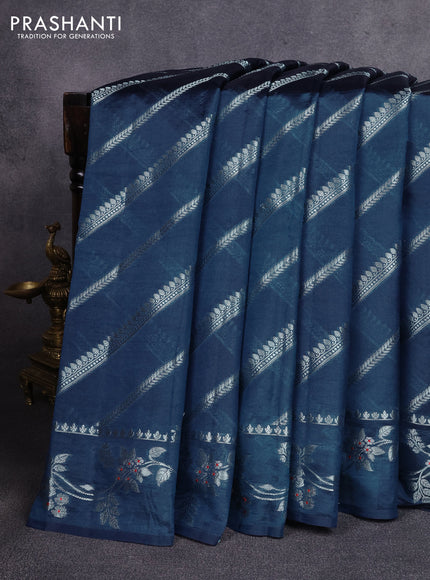 Poona silk saree peacock blue with allover zari weaves and zari woven border