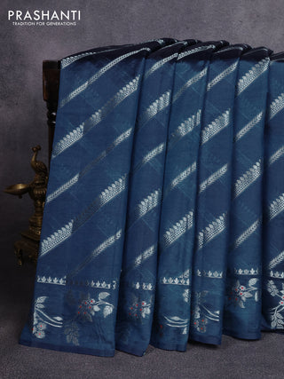 Poona silk saree peacock blue with allover zari weaves and zari woven border