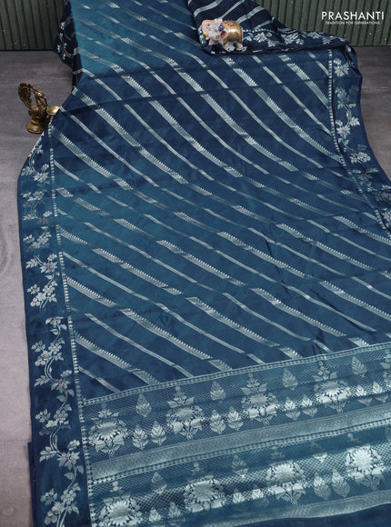 Poona silk saree peacock blue with allover zari weaves and zari woven border