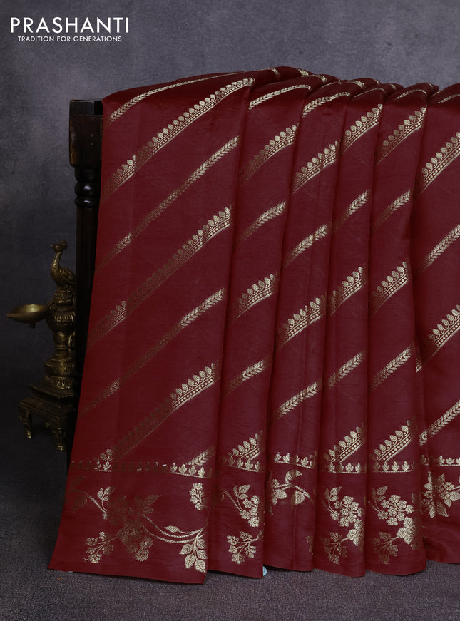 Poona silk saree deep maroon with allover zari weaves and zari woven border