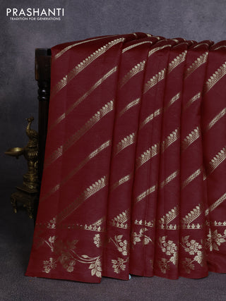 Poona silk saree deep maroon with allover zari weaves and zari woven border